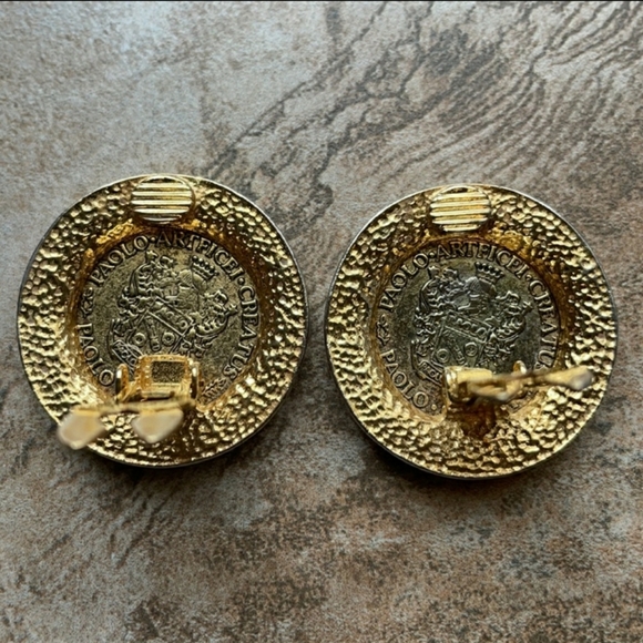 RARE Vintage PAOLO GUCCI Clip On Medallion Earrings - Picture 9 of 9